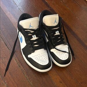 Jordan Women’s Black and White Sneakers with Blue Accents
